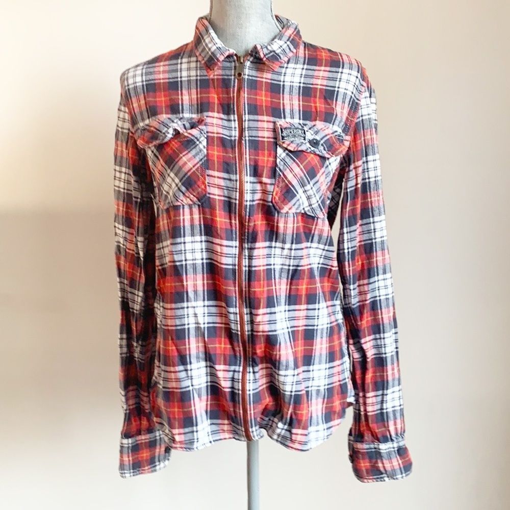 🌈 3/$20 Super dry zip up red plaid long sleeve flannel top